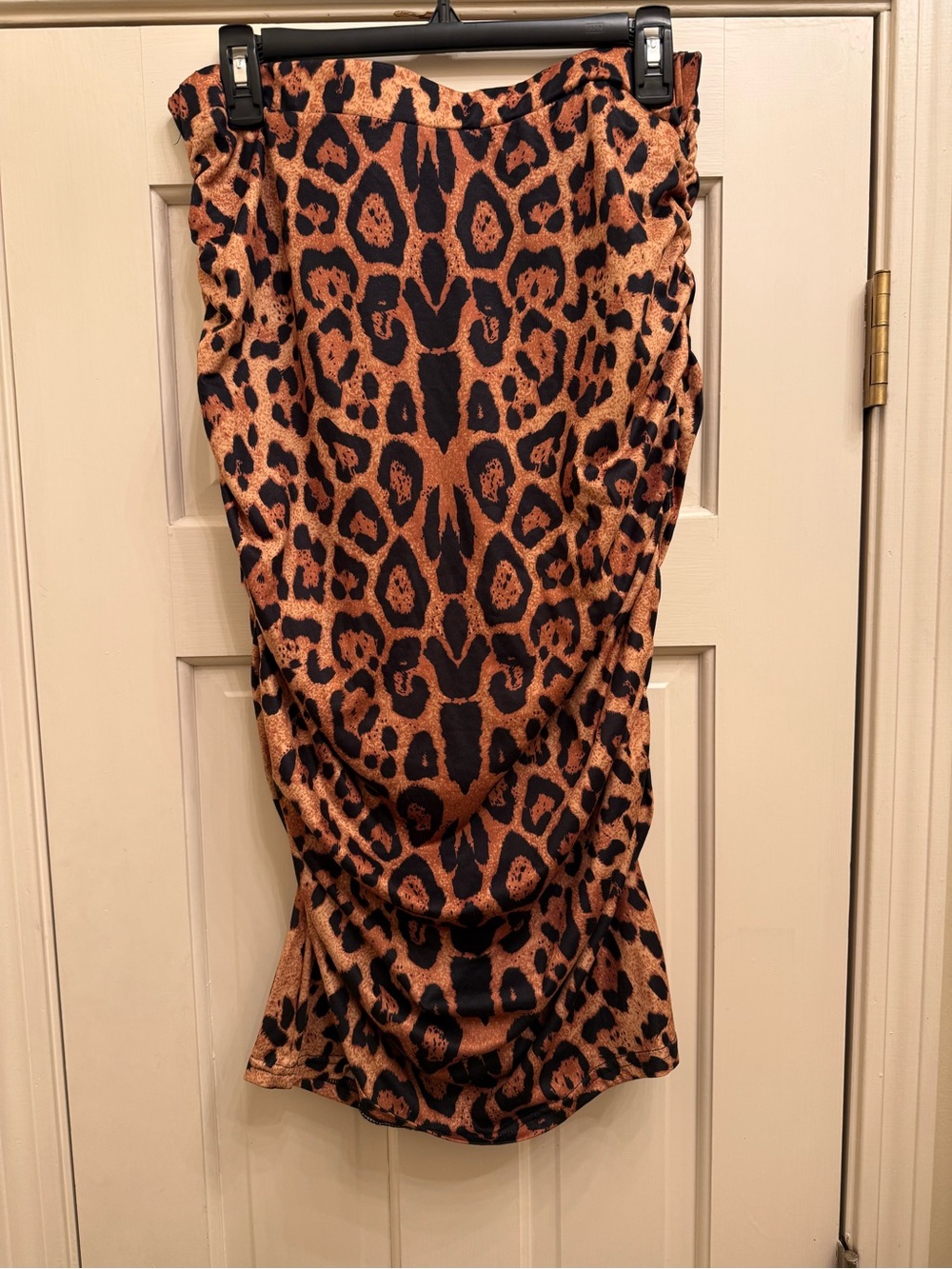 Leopard Print Ruched Bodycon Midi Skirt XL